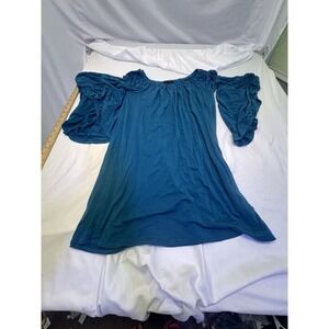 L&B Lucidy & Blessed Women's Small Teal Off Shoulder Flutter Sleeve Tunic Top